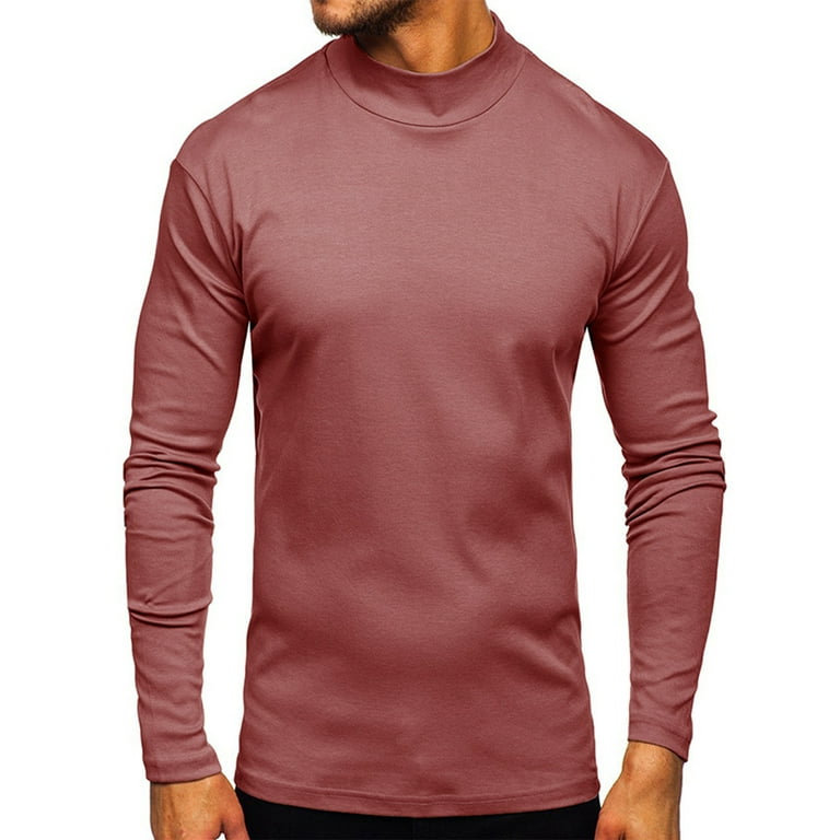 job Pygmalion indbildskhed Wrcnote Mens T-shirt Solid Color Tops Long Sleeve T Shirts Sport Fashion  Basic Tee Half High Neck Pullover Dark Red XL - Walmart.com