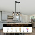 thumbnail image 3 of 27.6" Height Adjustable 3-Light Pendant Light, Industrial Metal Faux Wood Chandelier for Kitchen Island, Dining Room, Black, 3 of 12