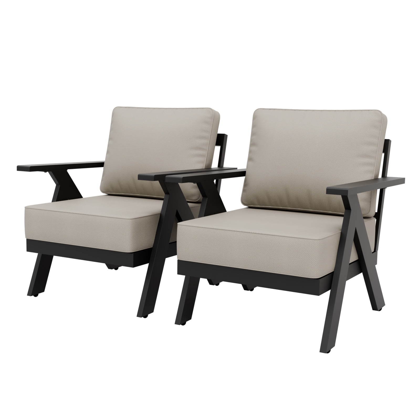 EAGLE PEAK Urban Slate Modern Patio Accent Chair Set of 2 with Thick Cushions，Black/Beige