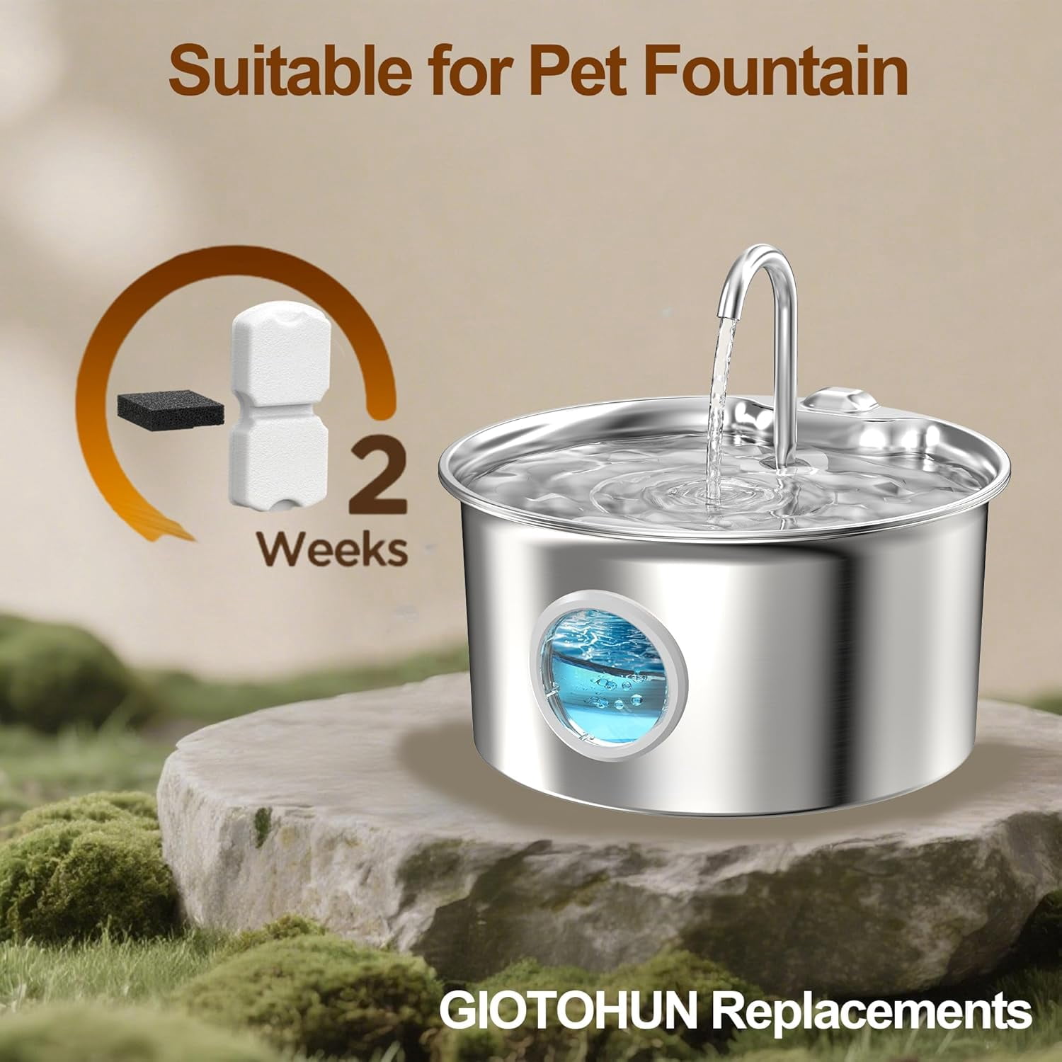 WAAYEEPAL Cat Water Fountain Filter Replacement: 12 Cat Fountain Filter - 12 Pet Fountain Filter, Suitable for GIOTOHUN Stainless Steel Cat Fountain S11