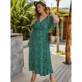 thumbnail image 5 of Women'S Plus Size Wrap V Neck Short Sleeve Ruffle Hem A Line Short Dress Blue & Green 4XL, 5 of 8