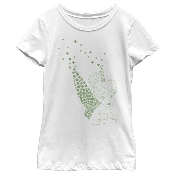 Girl's Peter Pan Peter Pan St. Patrick's Day Tinkerbell Shamrock Wings Graphic Tee White X Large