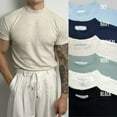thumbnail image 3 of Xioeram Summer Men T-shirt Solid Color Thread Slim Fit Elastic Quick Dry Short Sleeves Sweat Absorption Thin Half-high Collar Pullover Gym Training Daily Wear Sport Top, 3 of 8