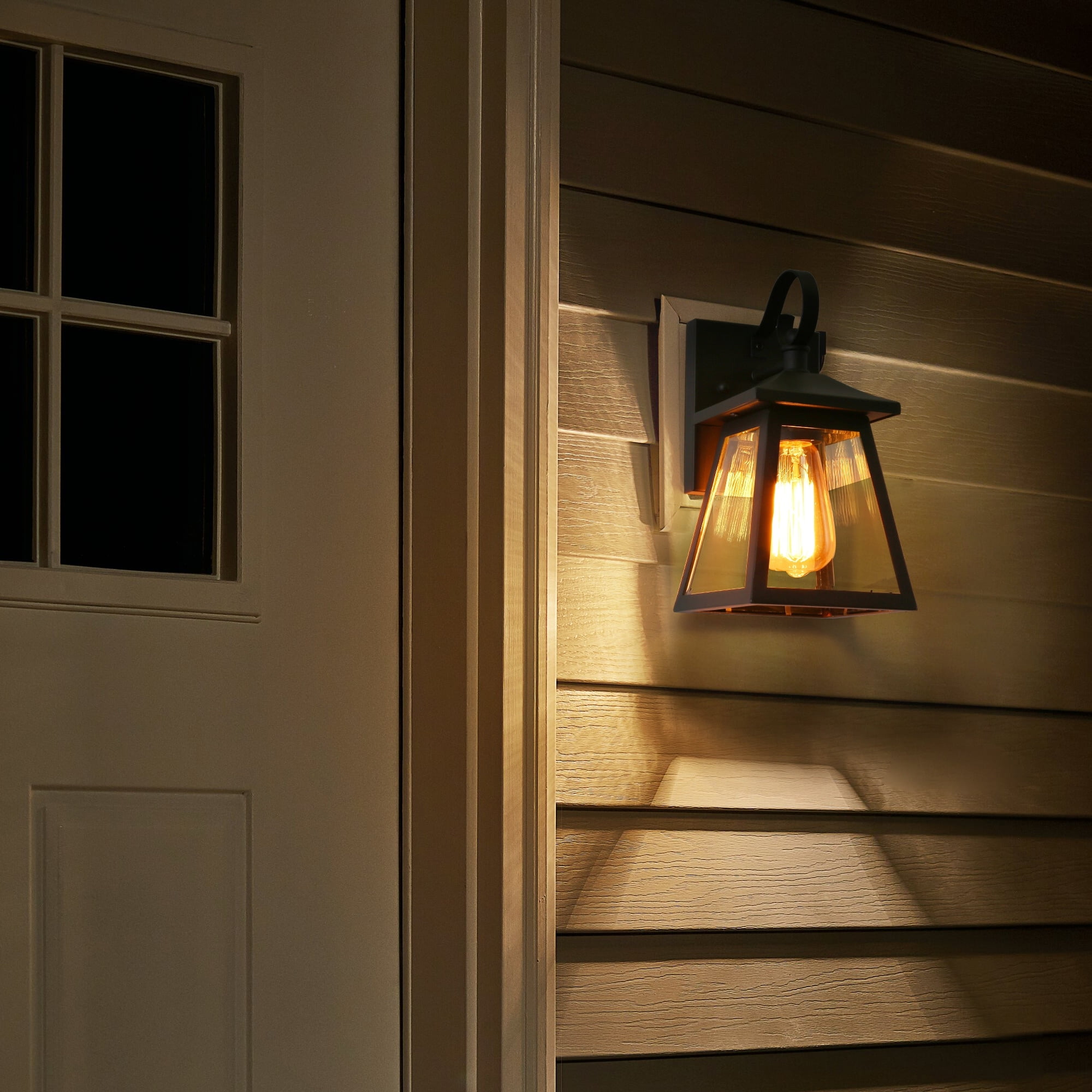 Fanyate Outdoor Wall Lantern Industrial Exterior Wall Sconce with Seed Feit Electric Flame effect 13-in H Matte Black Hardwired