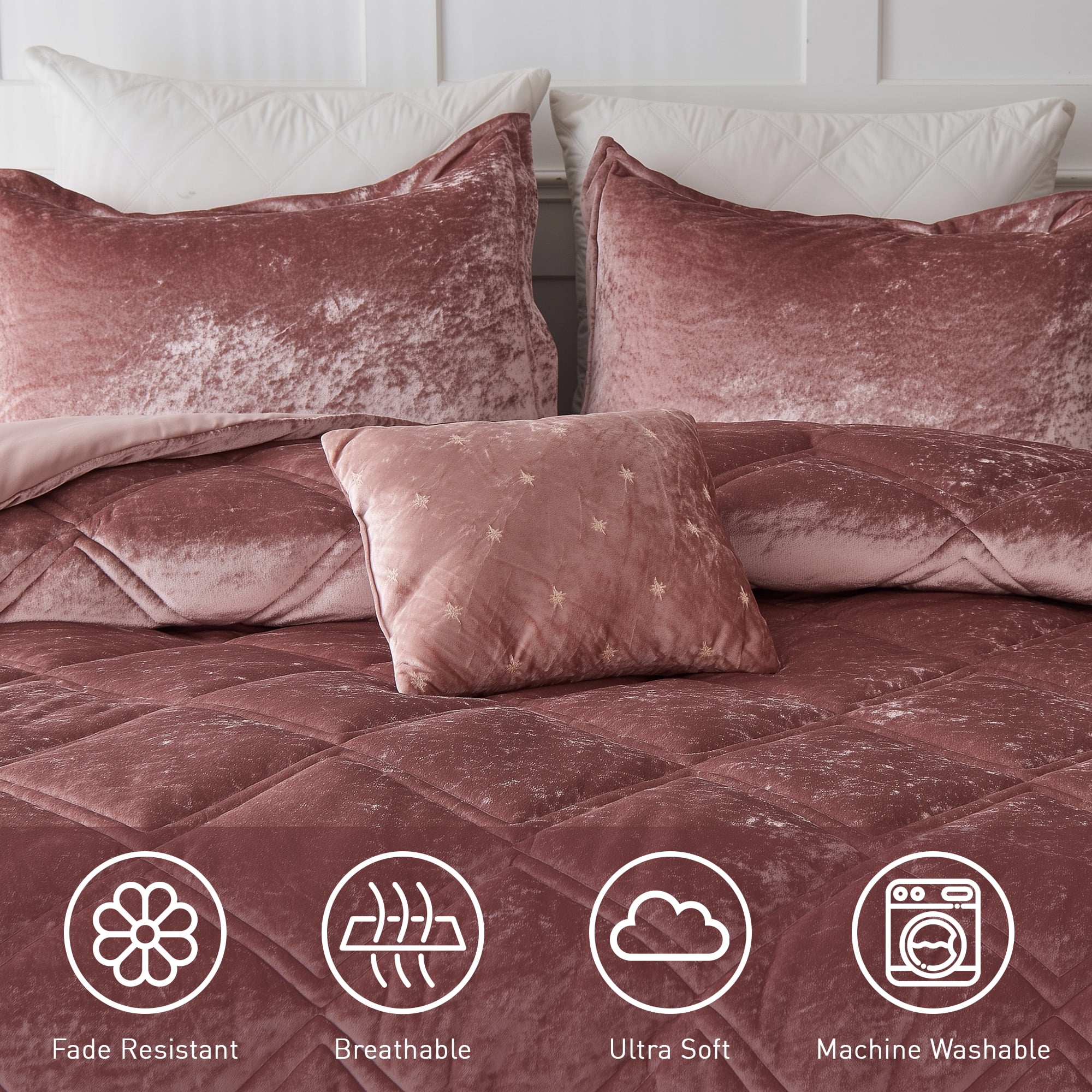 Regency Heights Twin/Twin XL Size Comforter Sets, Velvet Bedding Comforter Set for All Seasons, Blush Bedding Set with Decor Pillow, 4-Piece