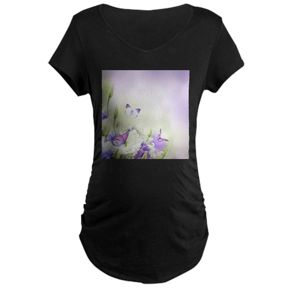 CafePress - Flowers And Butterflies Maternity T Shirt - Maternity Dark T-Shirt