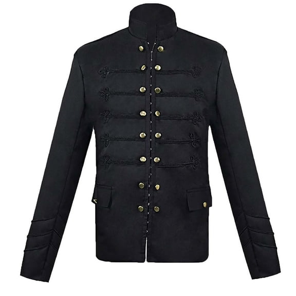 Holloyiver Men's Medieval Costume Solid Halloween Jacket Cardigan Men's Outerwear Black