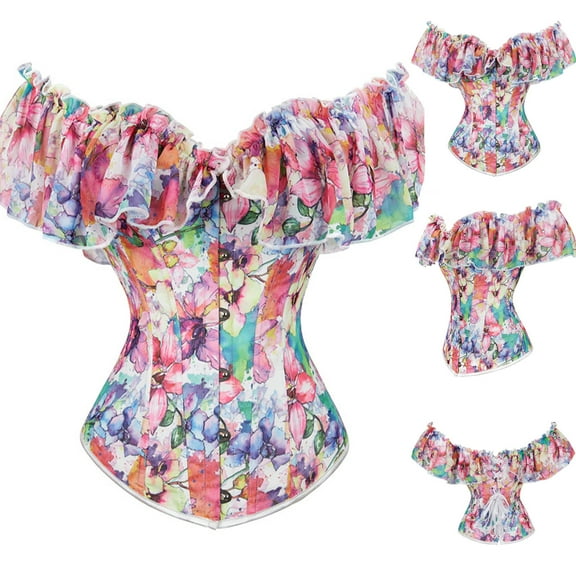 Halloween Women Tummy Control Shapewear for Women Women Corset Printed Ruffle Bandage Court Style Waist Breast Support Shapewear Shapewear for Women