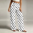 thumbnail image 3 of Lmnyox Women's Pants Polka Dots Cotton Pull On High Waist Pants Fashion Lightweight Lounge Trousers with Pockets, 3 of 6
