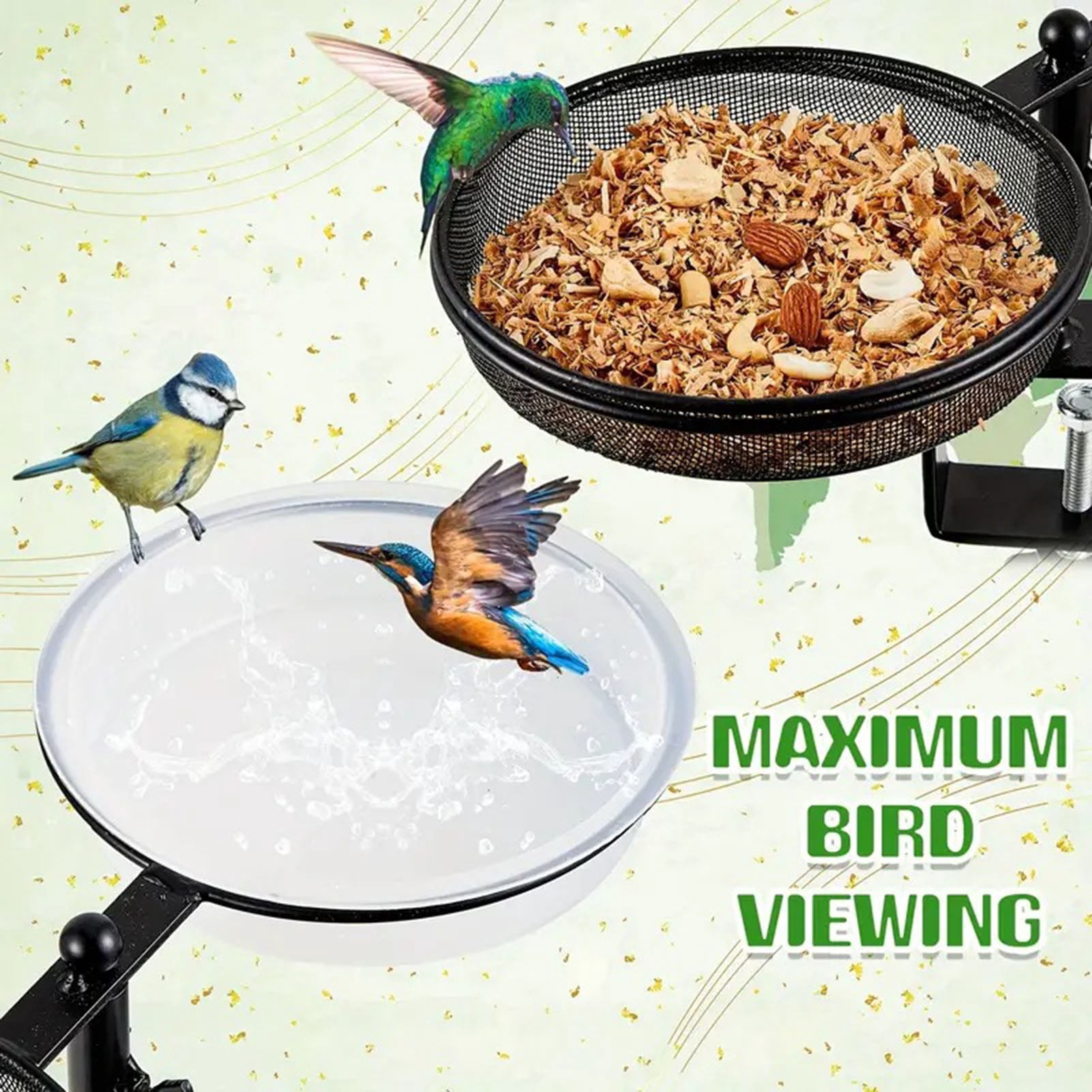 Dserhfy Deck Bird Feeder Tray Detachable Mesh Feeder Tray with Water Bowl Deck Railing Bird Feeder with Metal Bracket for Balcony Yard Fence