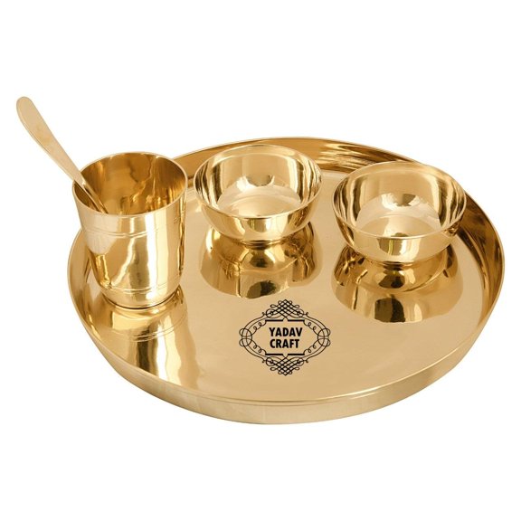 Bronze Thali 5 Pieces Set For Eating Food - 1 Thali 2 Bowls 1 Glass 1 Spoon | According To The Shastras - One Should Eat In A Bronze Thali