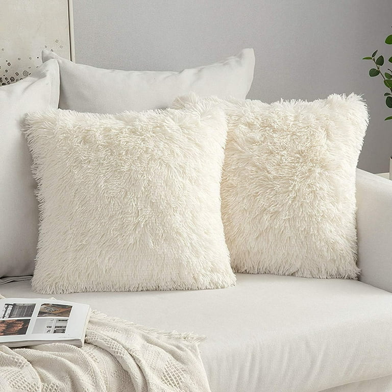Set Of 2 Fluffy Faux Fur Cushions Soft