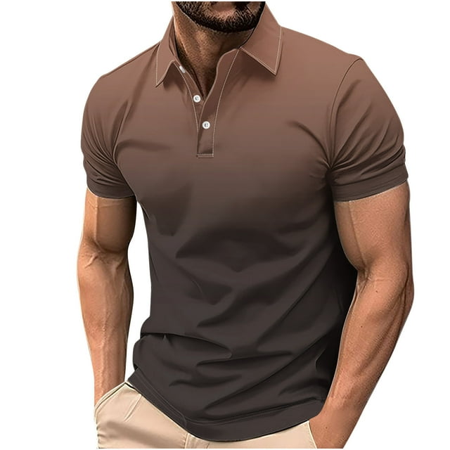 Chemises pour Hommes, T-shirt Décontracté à Manches Courtes Dégradé avec Col à Revers et Boutons