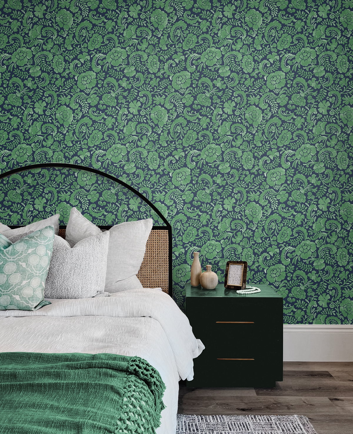NextWall Spearmint & Navy Tonal Paisley Peel and Stick Wallpaper