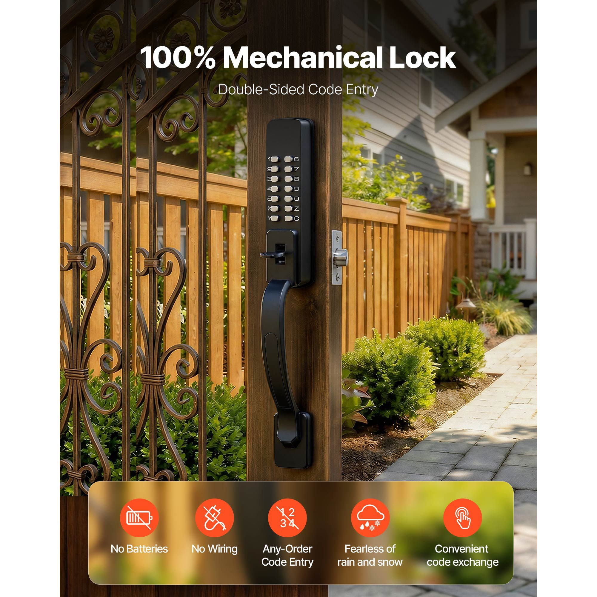 Mechanical Keyless Door Lock Gen2 Double-Sided 4-7 Digit Code Aluminum Alloy for Front Gate Garden Garage