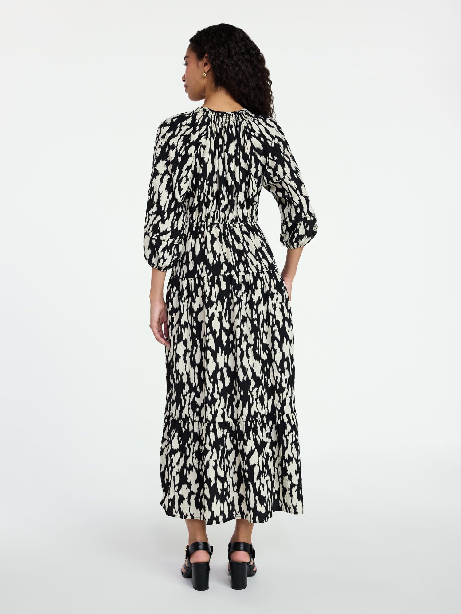 Time and Tru Women's V-Neck Maxi Dress with ¾-Length Sleeves, Sizes XS-XXXL
