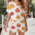 thumbnail image 2 of Autumn Harvest Maple Leaves Thanksgiving Women's Ruffle Short Sleeve Tops And Shorts Cute Peeps Bunny Pajamas Sets, 2 of 7