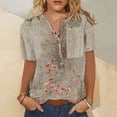 thumbnail image 2 of Summer Saving Wycnly Womens Tops Vintage Cotton Linen Button Down Pocket Tee Shirts Summer Casual Floral V-Neck Short Sleeve Blouse Beige XL, 2 of 4