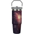 thumbnail image 3 of Firework American Flag 4Th of July 30 Oz Tumbler with Handle And Flip Straw, Stainless Steel Vacuum Insulated Travel Mug, Thermal Cup for Coffee, Water, Iced Drinks, Fits Car Cup Holders (Home, Sports, 3 of 6