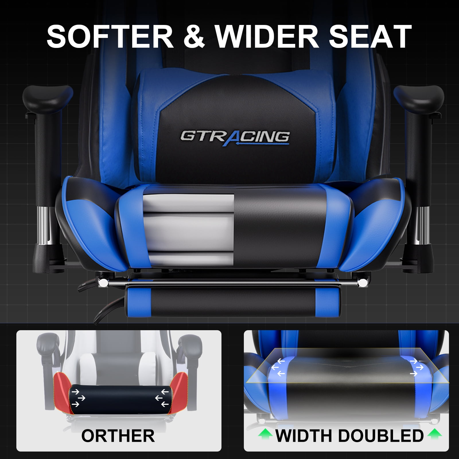 GTPLAYER Gaming Chair Office Chair PU Leather with Footrest&Adjustable Headrest,Blue