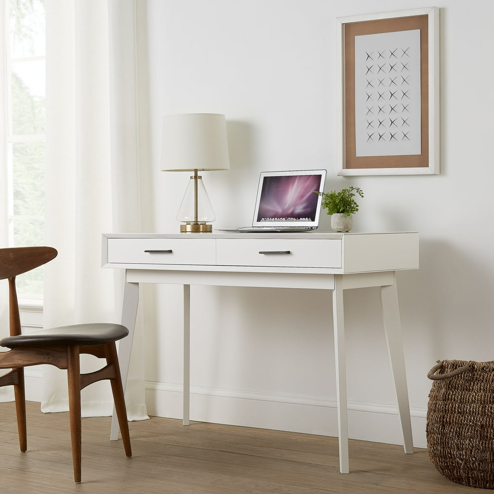 Mainstays Reeve MidCentury 2Drawer Writing Desk, White Finish