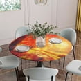 thumbnail image 5 of Fall Thanksgiving Round Tablecloth for 45-54 Inch Tables,Fitted Table Cover with Elastic Edge,Red Orange Sunrise Forest Autumn Waterproof Outdoor Table Cloth Protector for Patio Garden Dinner Picnic, 5 of 9