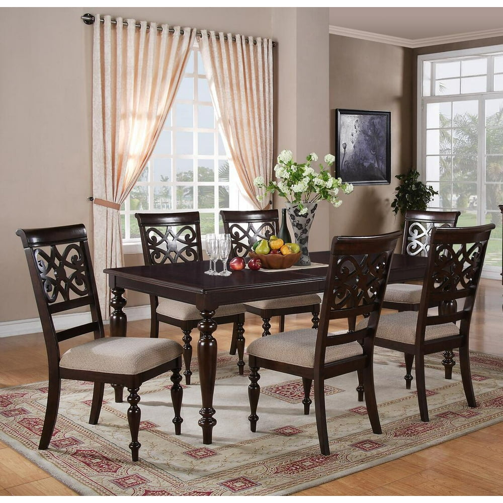 Cherry Finish Wood Dining Room Set 7Pcs Transitional Cosmos Furniture