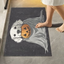 Yayeee Bath Rug for Bathroom Floor Non Slip Rectangle Fluffy Soft Absorbent Mat, 16"x24", White Halloween Dog