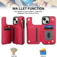 thumbnail image 7 of Wallet Case for Apple iPhone 15 Plus, with Crossbody Shoulder Strap & Hand Wrist Cards Holder Zipper Pocket Stand Feature Full Protective Shockpoof Phone Case for iPhone 15 Plus, Red, 7 of 7