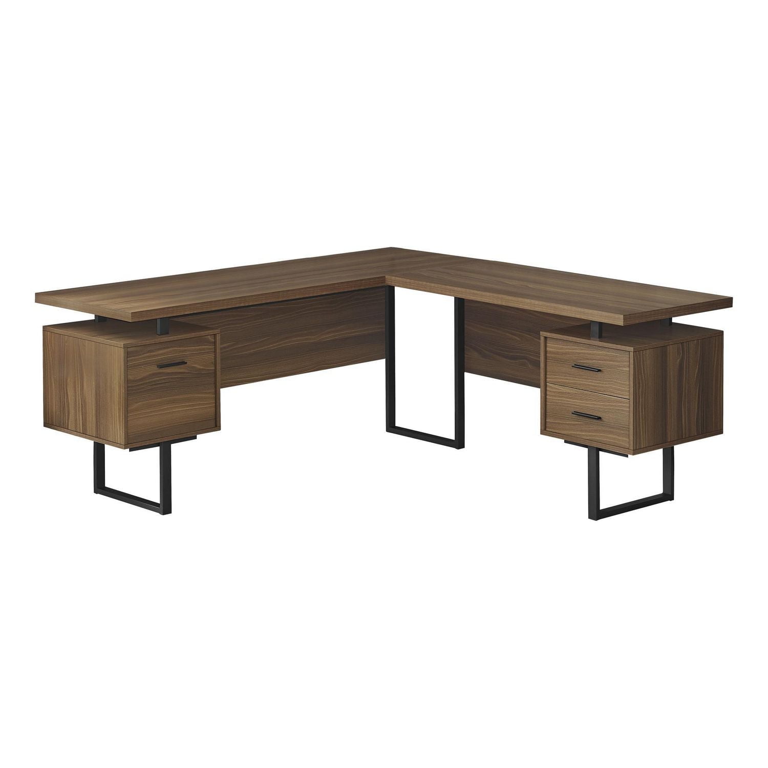 Monarch Specialties Bureau, Bureau À Domicile, Coin, Configuration Gauche, Droite, Tiroirs De Rangement, 70"l, Forme De L, Travail, Ordinateur Portable, Métal, Stratifié, Noyer, Noir, Contemporain, Mo