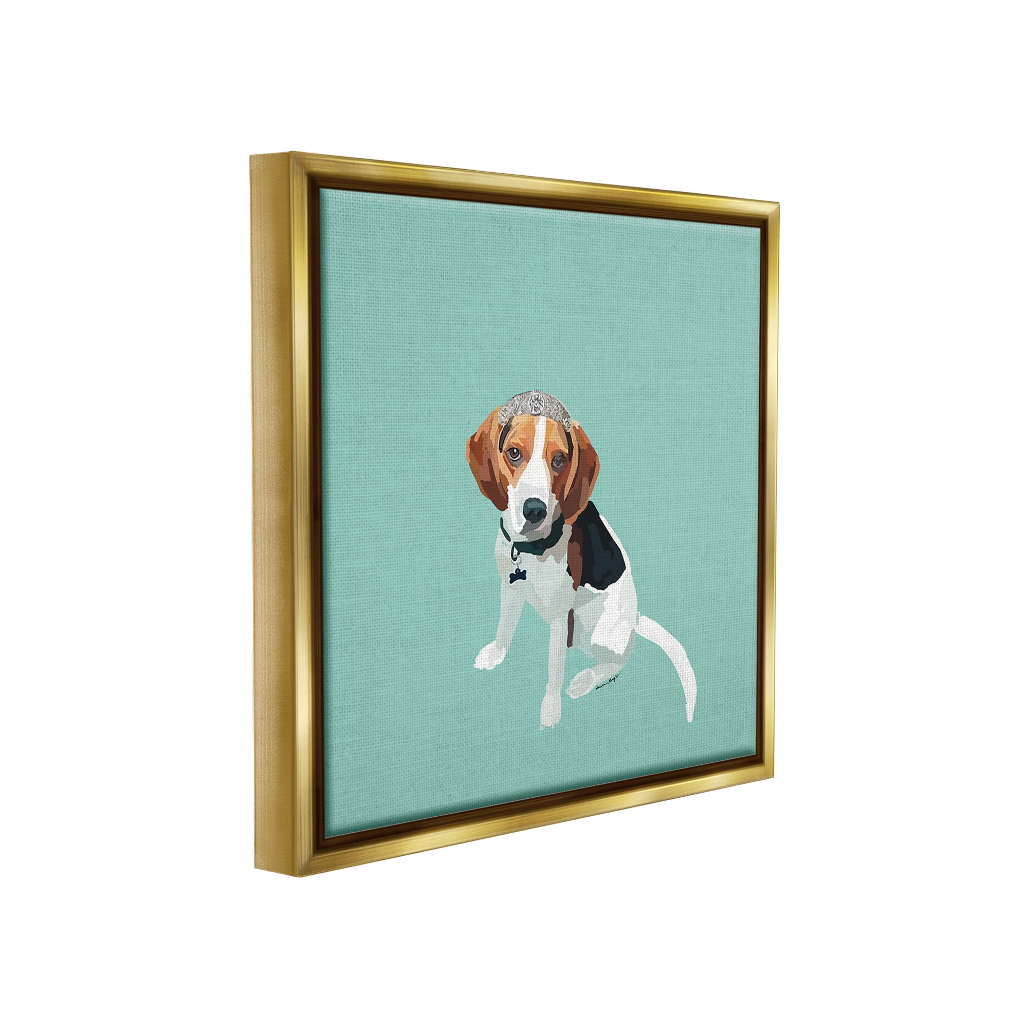 Stupell Industries Beagle with Tiara Animals & Insects Painting Gold Floater Framed Canvas Art Print Wall Art, 18 x 18