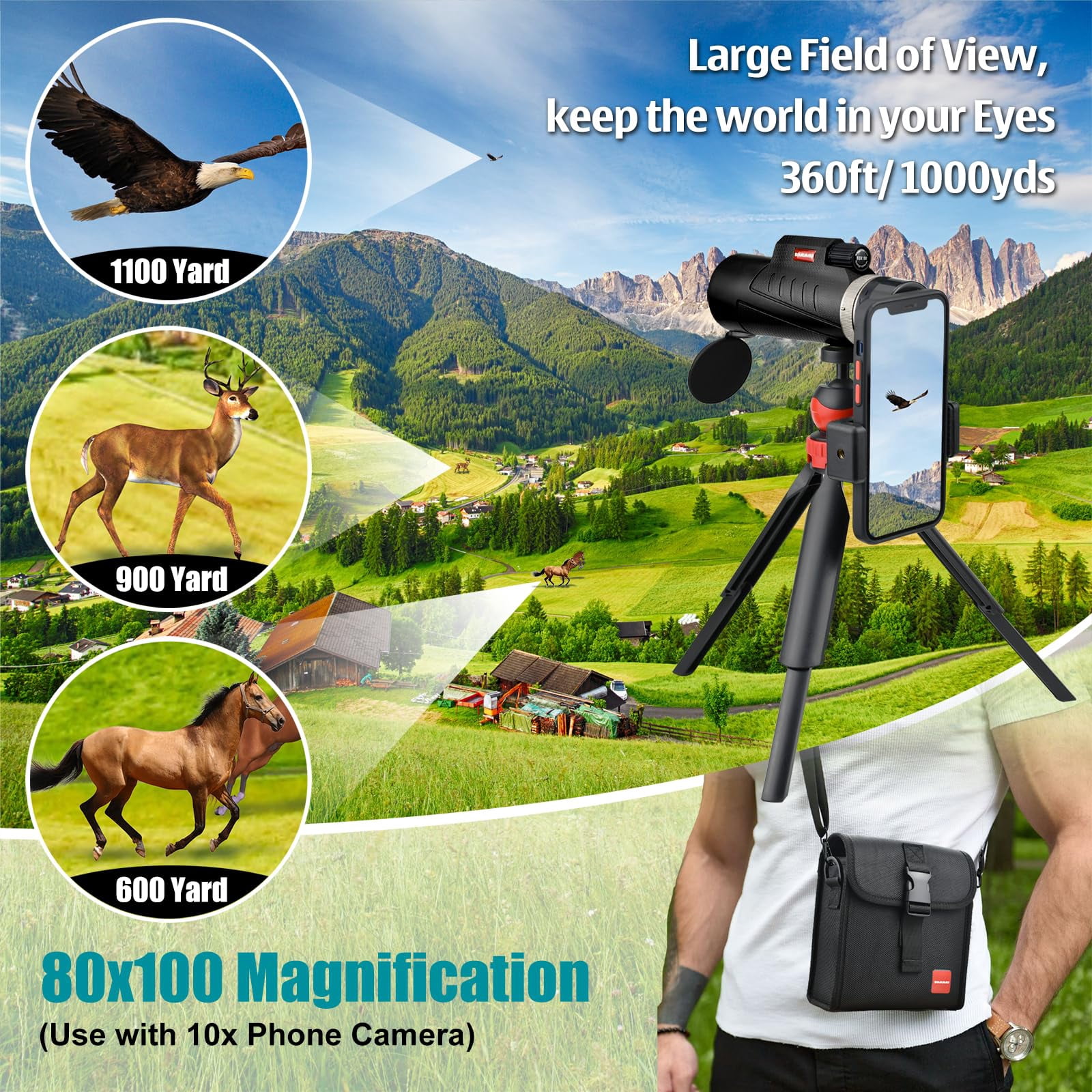 AYAOQIANG 20x50 High Powered Binoculars for Adults, Waterproof Compact Binoculars with Low Light Vision for Bird Watching Hunting Football Games Travel Stargazing Cruise with Carrying Bag