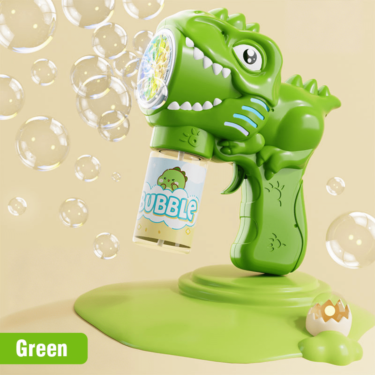 Dinosaur Bubbles Machine Handled Bubble Blower Maker with 6-Holes Automatic Bubbles for Kids Outdoor Play Party Gifts-Green