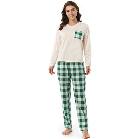 

Unique Bargains Women s Plaid Long Sleeve Shirt and Pants Soft Loungewear Sleepwear Sets