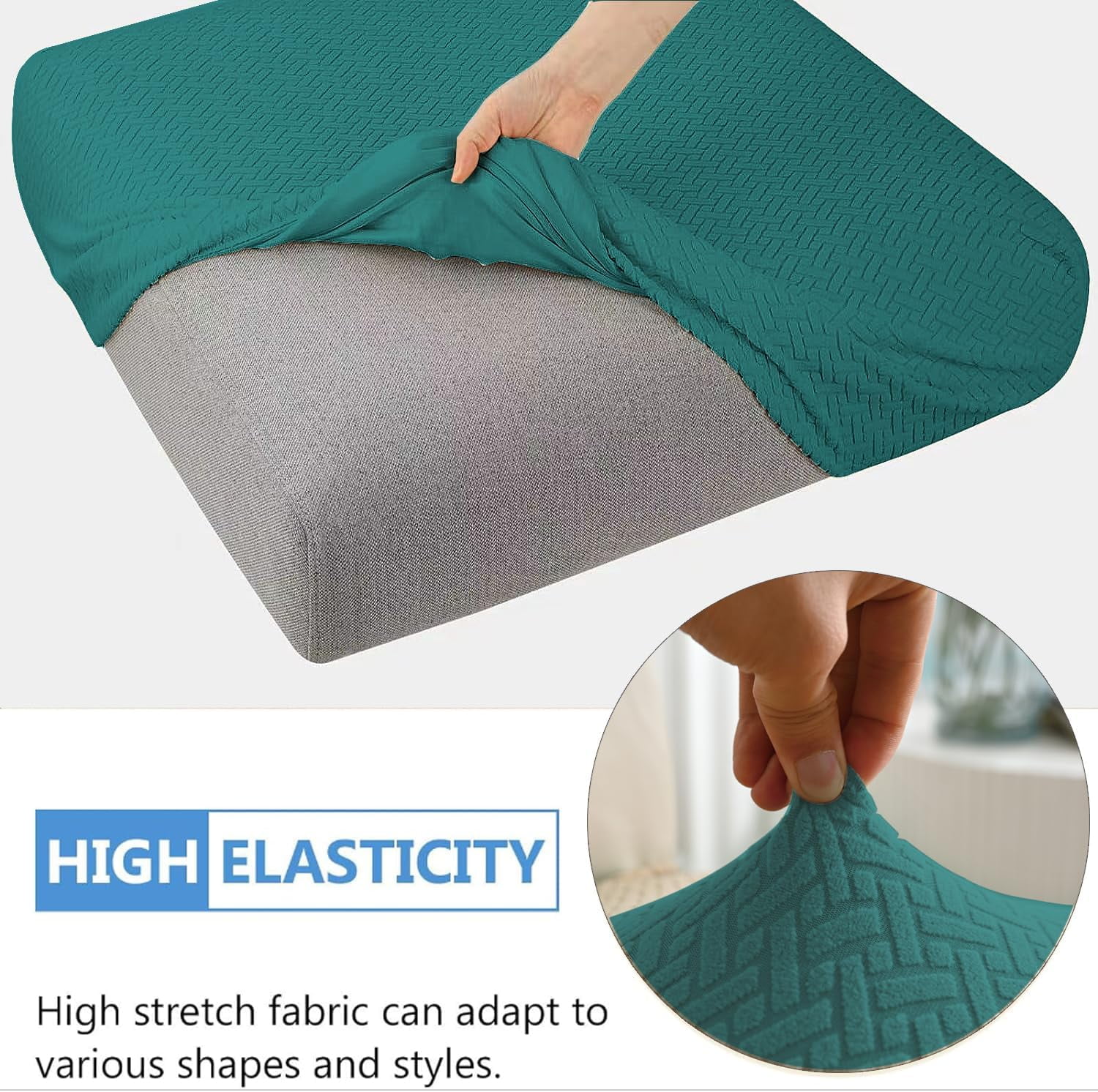 8 Pack 100% Waterproof Patio Sofa Cushion Covers, Stretch Outdoor/Indoor Individual Seat Cushion Cover Furniture Protector Sofa Slipcover, Dark Green