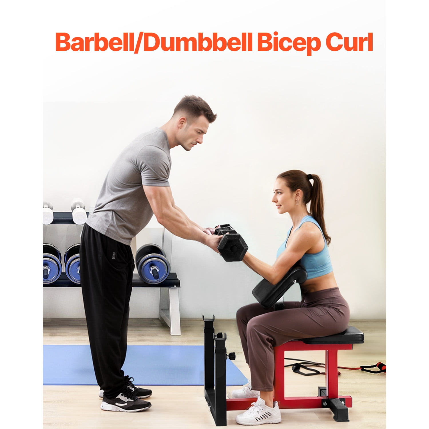 KFFKFF Fitness Bench with Leg Developer, Conditioning Exercise Stations, Supports up to 440 LBS, Domestic Gym Gear, Seated Arm Isolation for Barbell Dumbbell Bicep Workouts, Training Bench