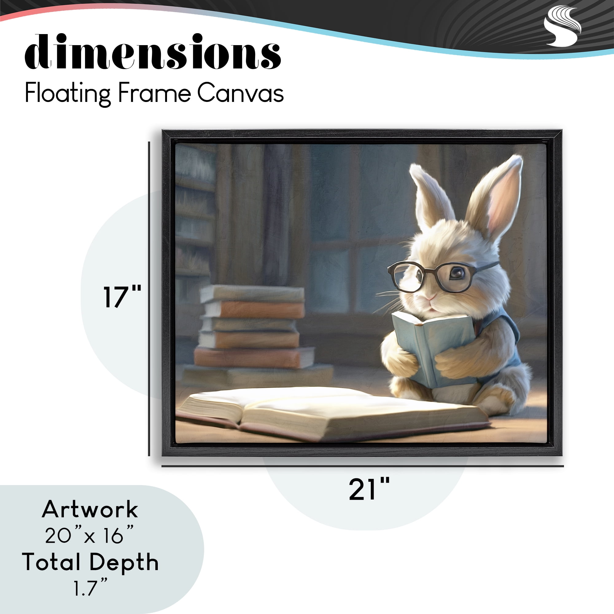 Stupell Industries Bookish Bunny at Desk Black Framed Floater Canvas Wall Art, design by Kim Allen