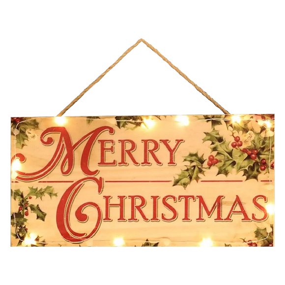 Luminous Wooden Merry Christmas Sign Wooden Door Wall Hanging Ornament Board