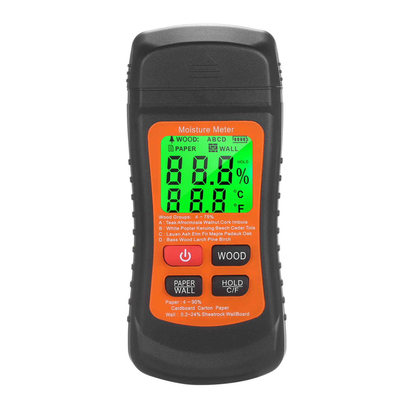 Hengory Moisture Meter LCD Display 3xAAA Battery Driving Determining The Moisture Content of Wood Fiber Materials Durable 4 Wood Groups Approximately 50 Species of Wood 3xAAA Battery Not Included 