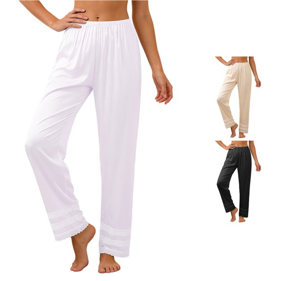 ANINEO Women Lightweight Satin Pants For All Seasons Soft Comfortable Sleepwear And Casual Wear With Elastic Waist Classic Ladies Solid Color Summer Trousers