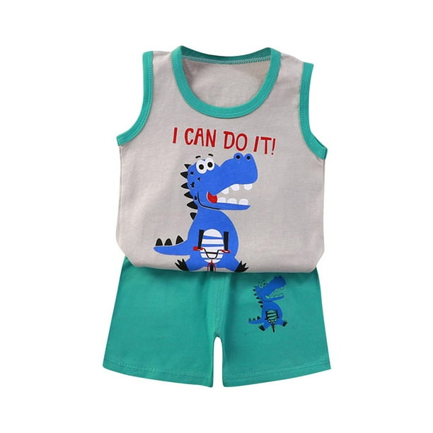 Odeerbi 3M-6Y Niños Outfits de Verano Dinosaurio Algodón Tank Tops Shorts Conjunto de Dos Piezas Sin Mangas Conjunto de Pantalones Cortos de Cintura Elástica Superior