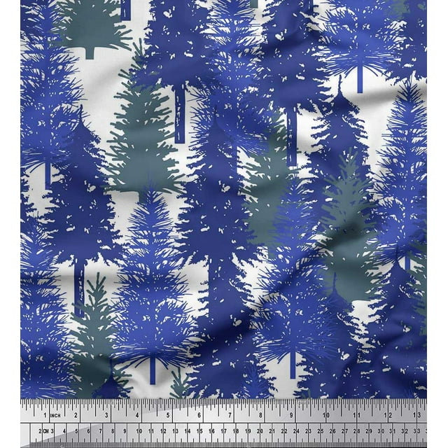 Soimoi Poly Georgette Fabric Cedar Tree Decor Fabric Printed Yard 42 Inch Wide