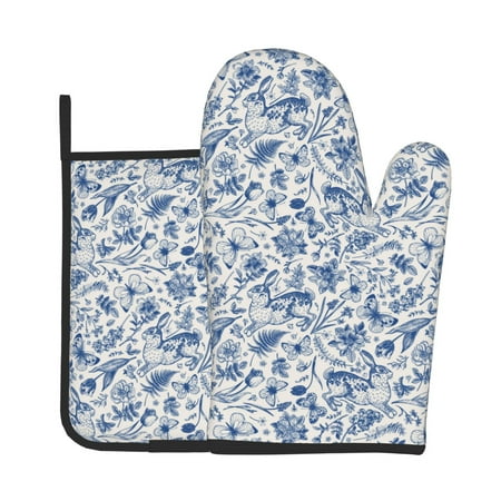 

KLL Rabbit And Butterfly Pattern Oven Mitts and Pot Holders 2pcs Sets for Kitchen Oven Mitt Heat Resistant 536°F Oven Gloves for Kitchen Cooking and Baking