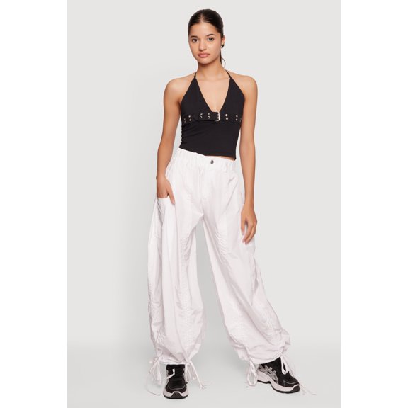 Women's Tie Hem Parachute Baggy Pants