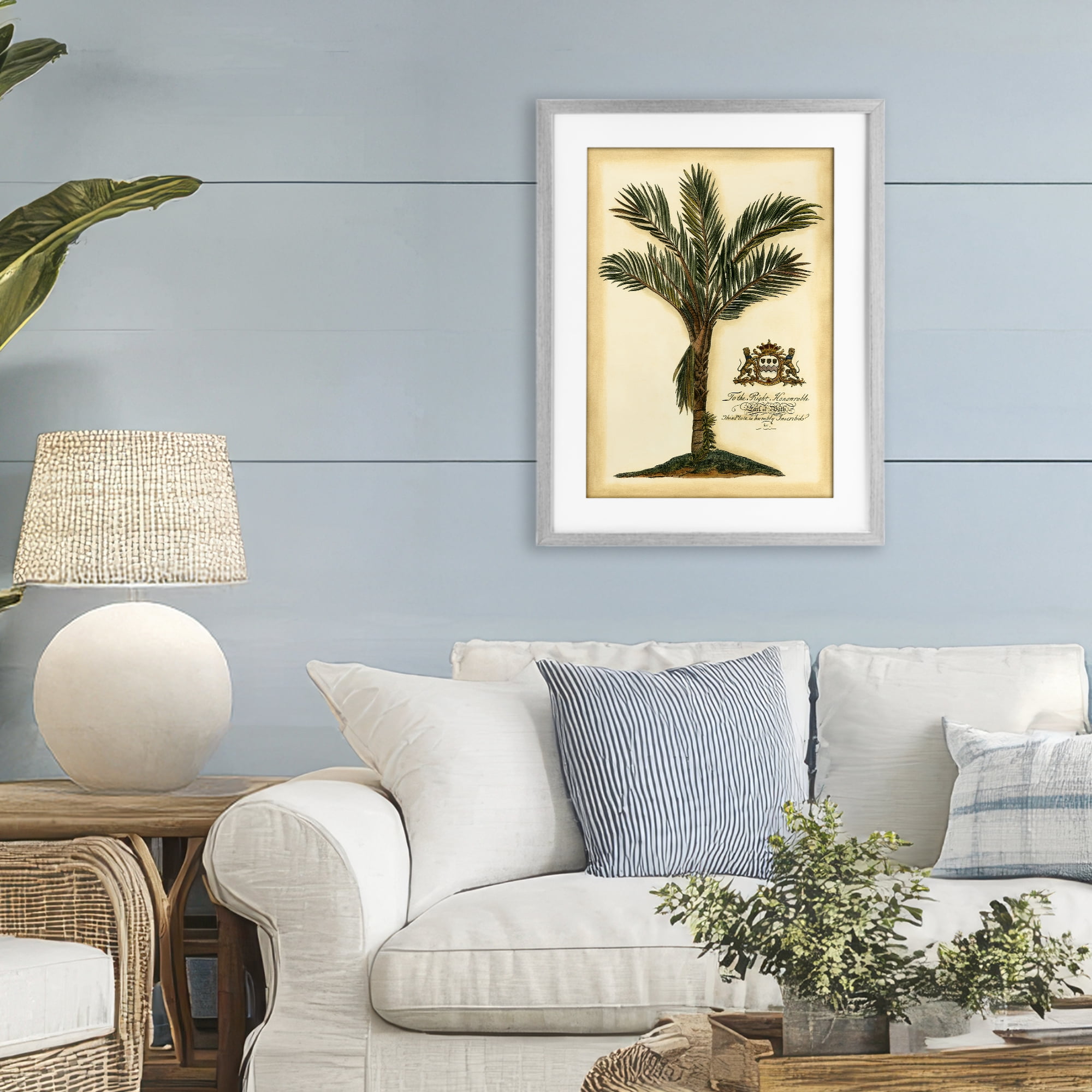 Stupell Industries Vintage Colonial Palm Gray Framed Print Under Glass, design by Vision Studio