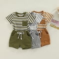 thumbnail image 5 of Douhoow Baby Boys Stripes T-Shirt Elastic Waist Shorts, 2pcs Summer Outfits, 0-3Y, 5 of 8