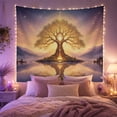thumbnail image 2 of Glowing Tree on Island with Lake and Mountains Under Starry Sky, Mystical Fantasy for Nature Lovers, Mystical Wall Art Decor, Housewarming Gift, Tapestry Wall Hanging for Living Room and Bedroom, 2 of 7