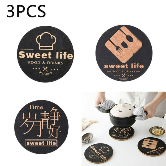 AMERTEER 3 Pcs Vintage Cork Insulated Placemat Round Placemat Table Mats Non-Slip Heat Resistant Place Mats for Dinner Table