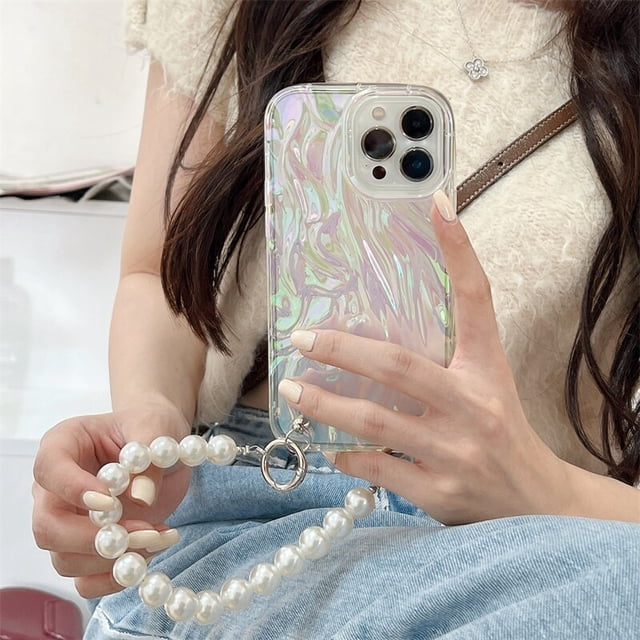 Mold Shell Phone Case para iPhone 14 11 12 13 Pro Max Estuche suave con cadena Moda Cute Water Ripples Capa zhangyuxiang LED