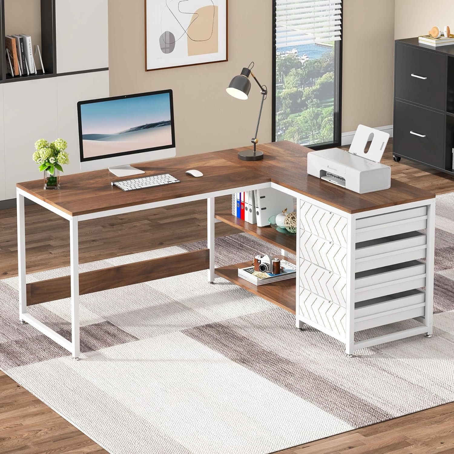 Tribesigns L Shaped Computer Desk, 59" Modern Reversible Office Corner Desk for Home Office, Walnut